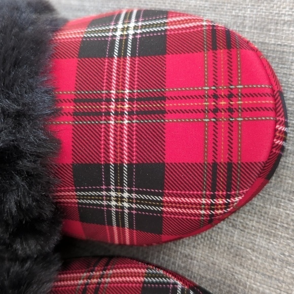 Victoria's Secret Signature Satin Red Black Plaid Slippers Size M - Picture 3 of 10